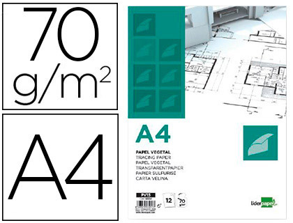 12h papel dibujo Liderpapel A4 70g/m² vegetal